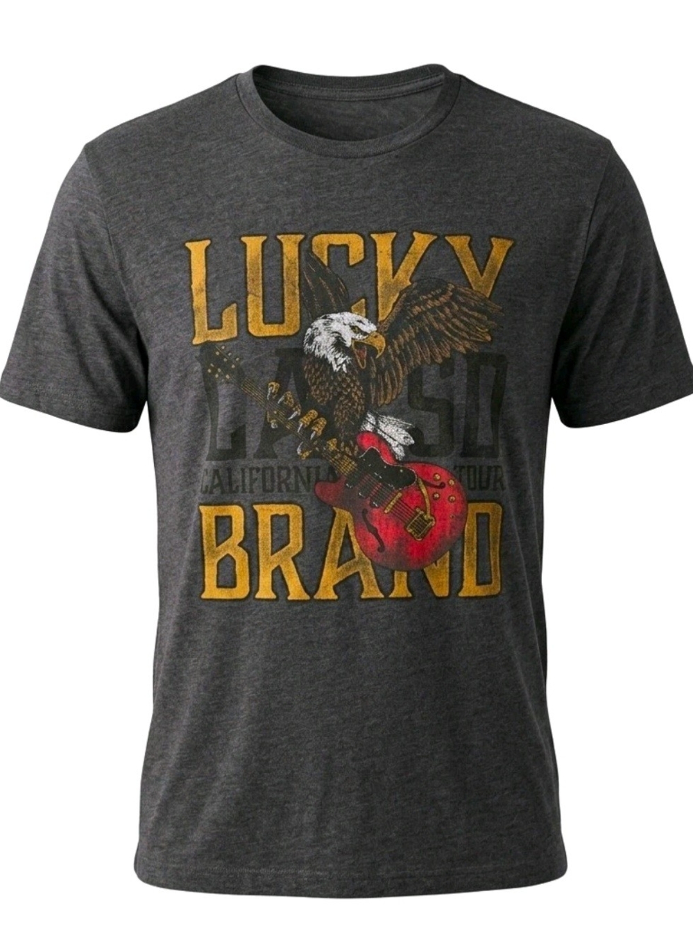 New With Tags Lucky Brand Men's Charcoal Graphic Eagle Guitar T-Shirt Size L